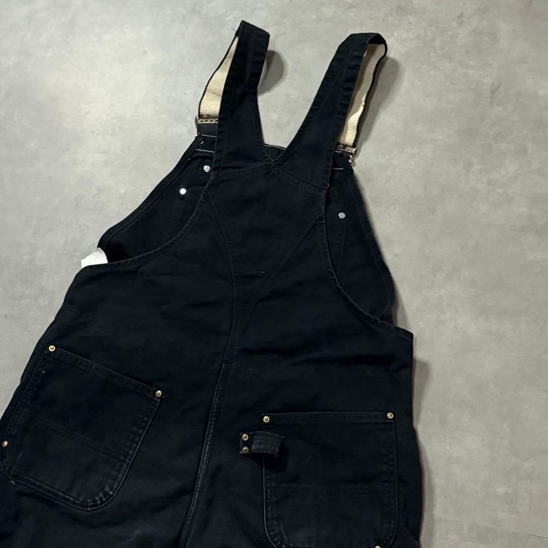 カーハートW36 黒ダック ダブルニーオーバーオール 中綿キルティング 裾ジップ