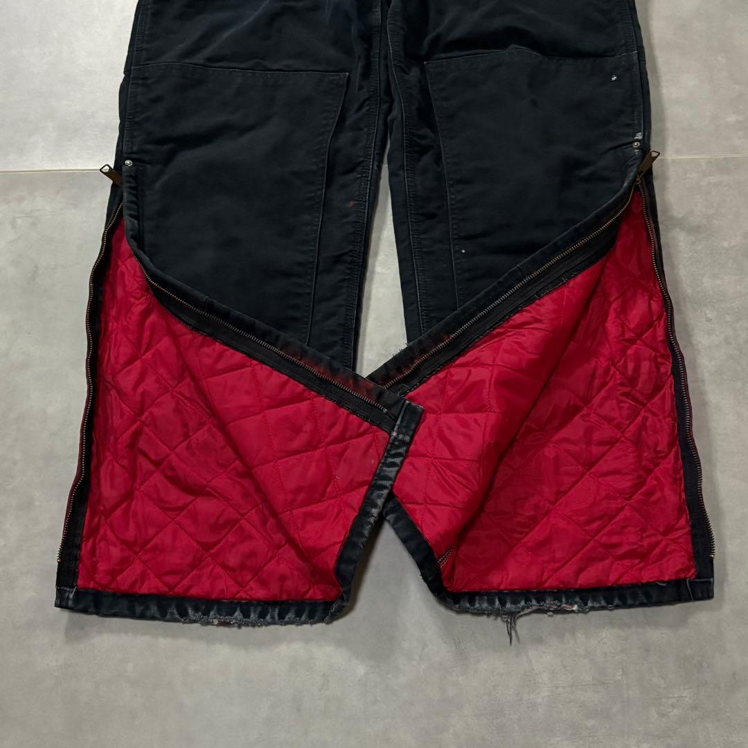 カーハートW36 黒ダック ダブルニーオーバーオール 中綿キルティング 裾ジップ