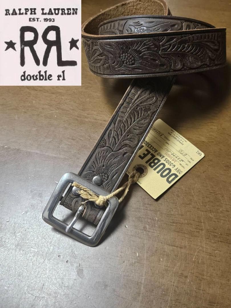 【新品未使用】RRL アメリカンヴィンテージエンボス加工 ブラウンベルト