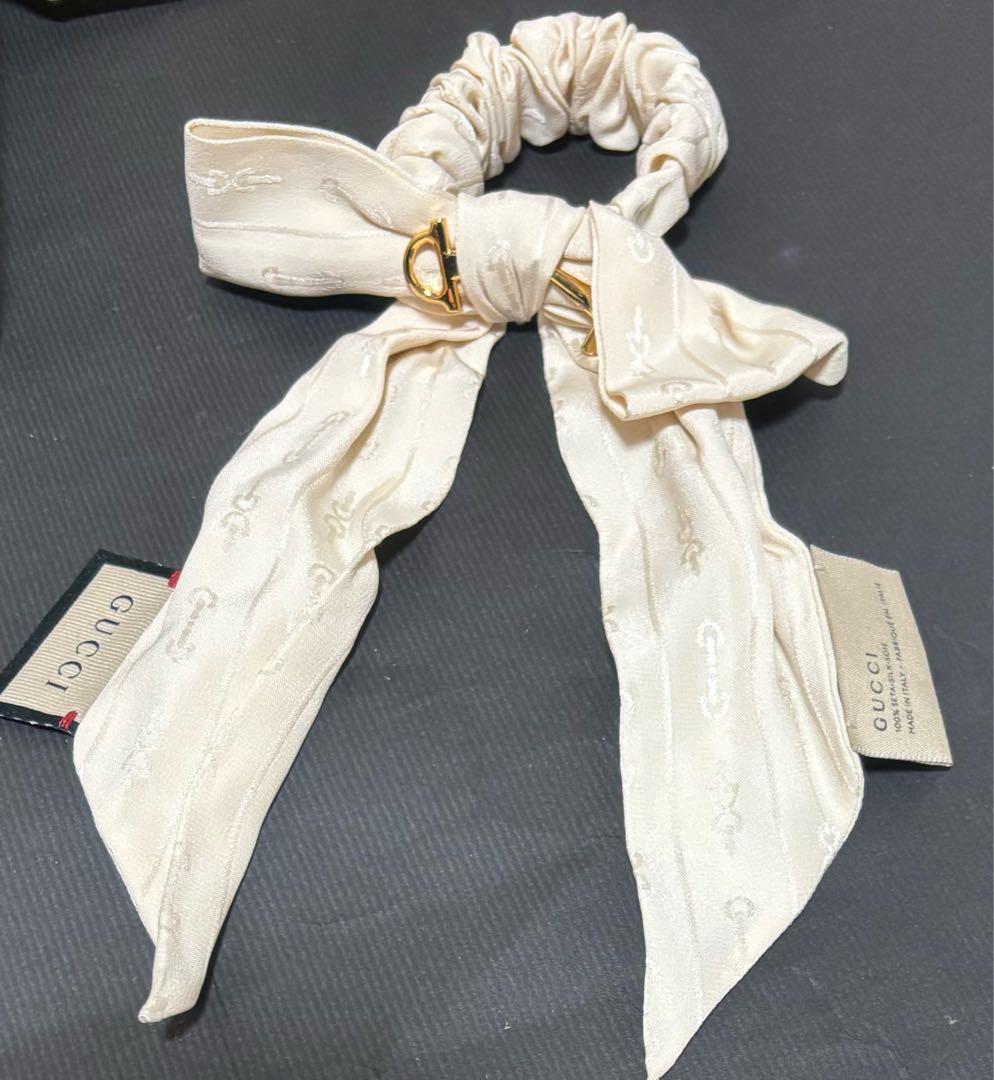 ◉9/16迄◉GUCCI リボン付き ホースビット シュシュ アイボリー 正規店