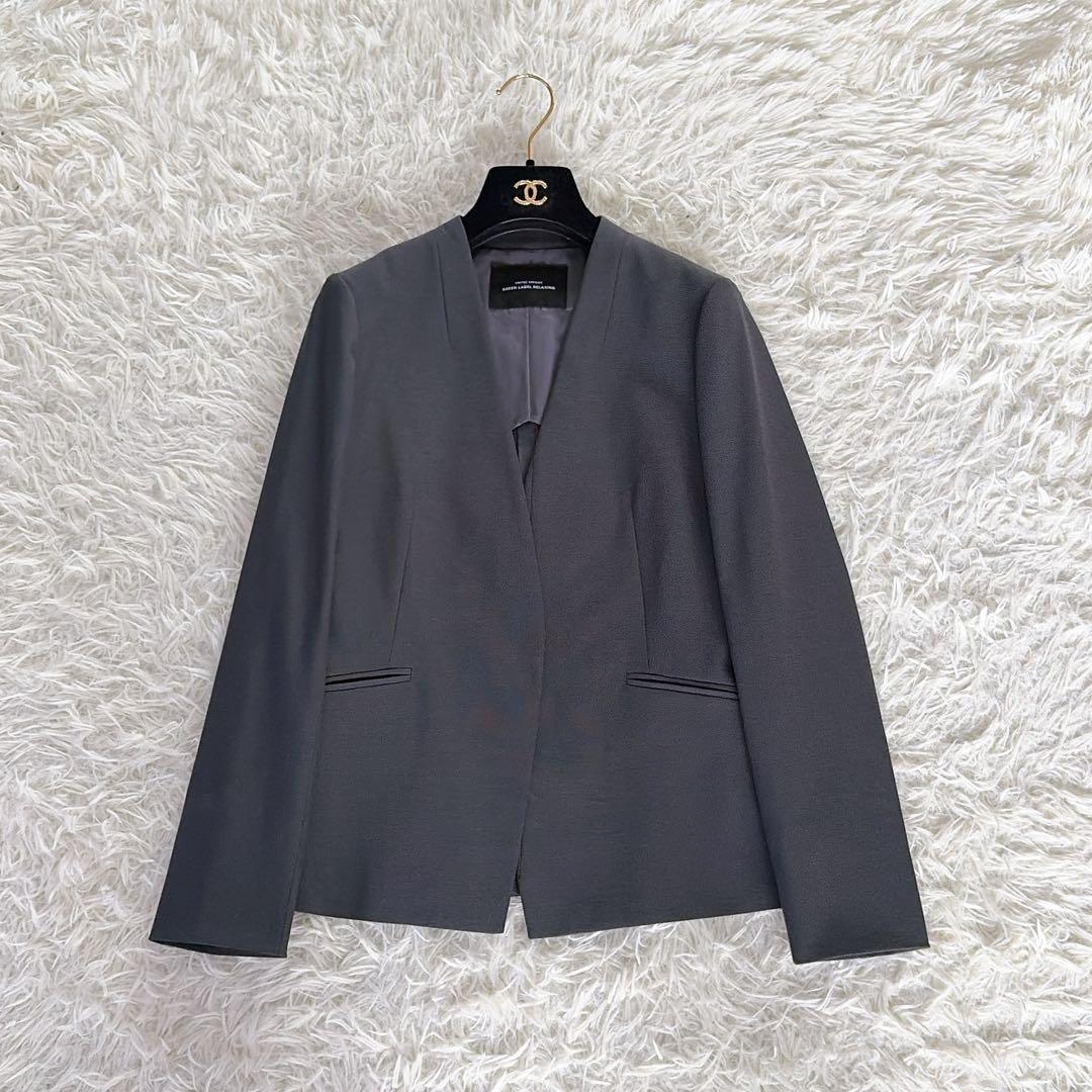 美品✨【グリーンレーベル】ノーカラージャケットパンツ セットアップ 36グレー