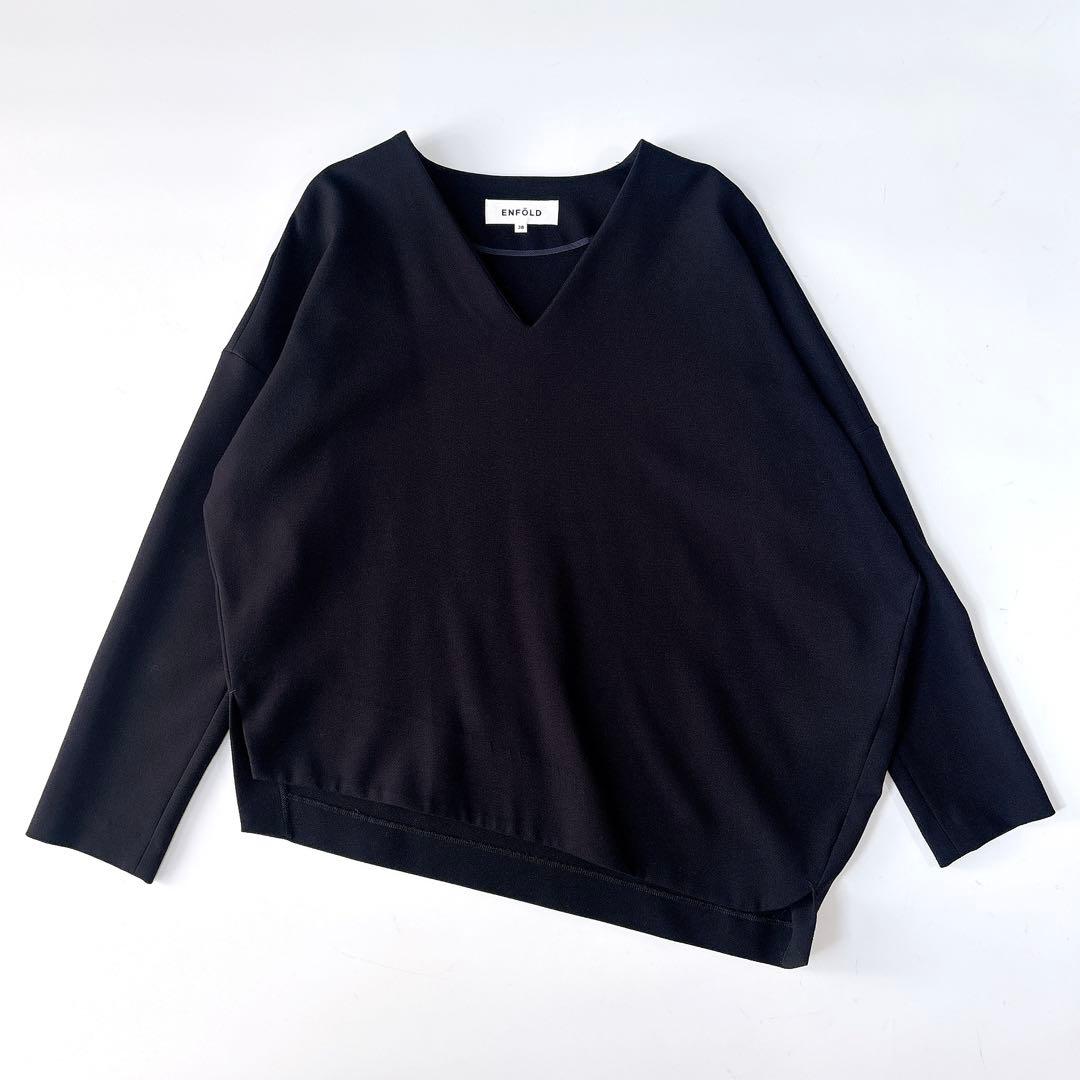 美品⁑エンフォルド　アシンメトリー Vネックブラウスプルオーバー　ネイビー　38