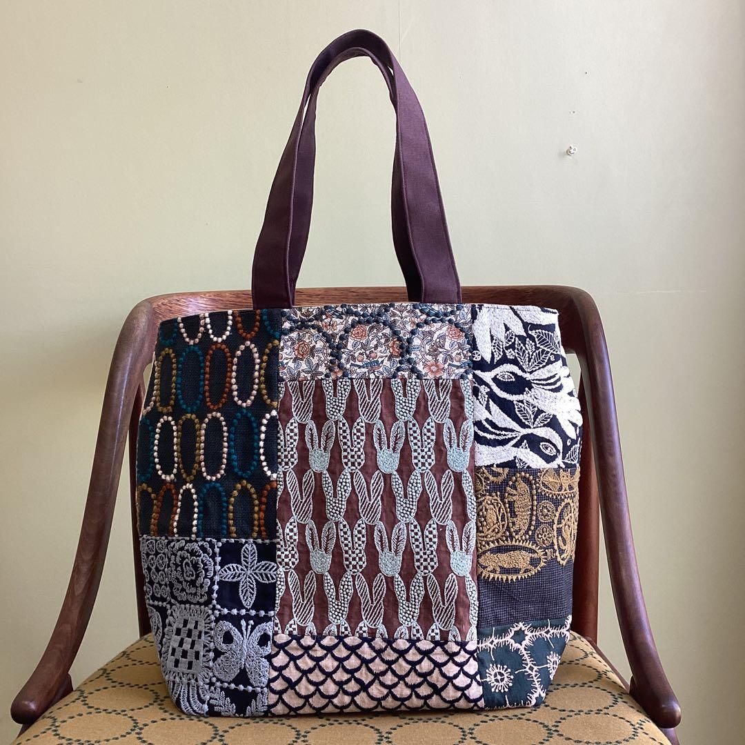 ミナペルホネンパッチワークで大きめトートバッグハンドメイド