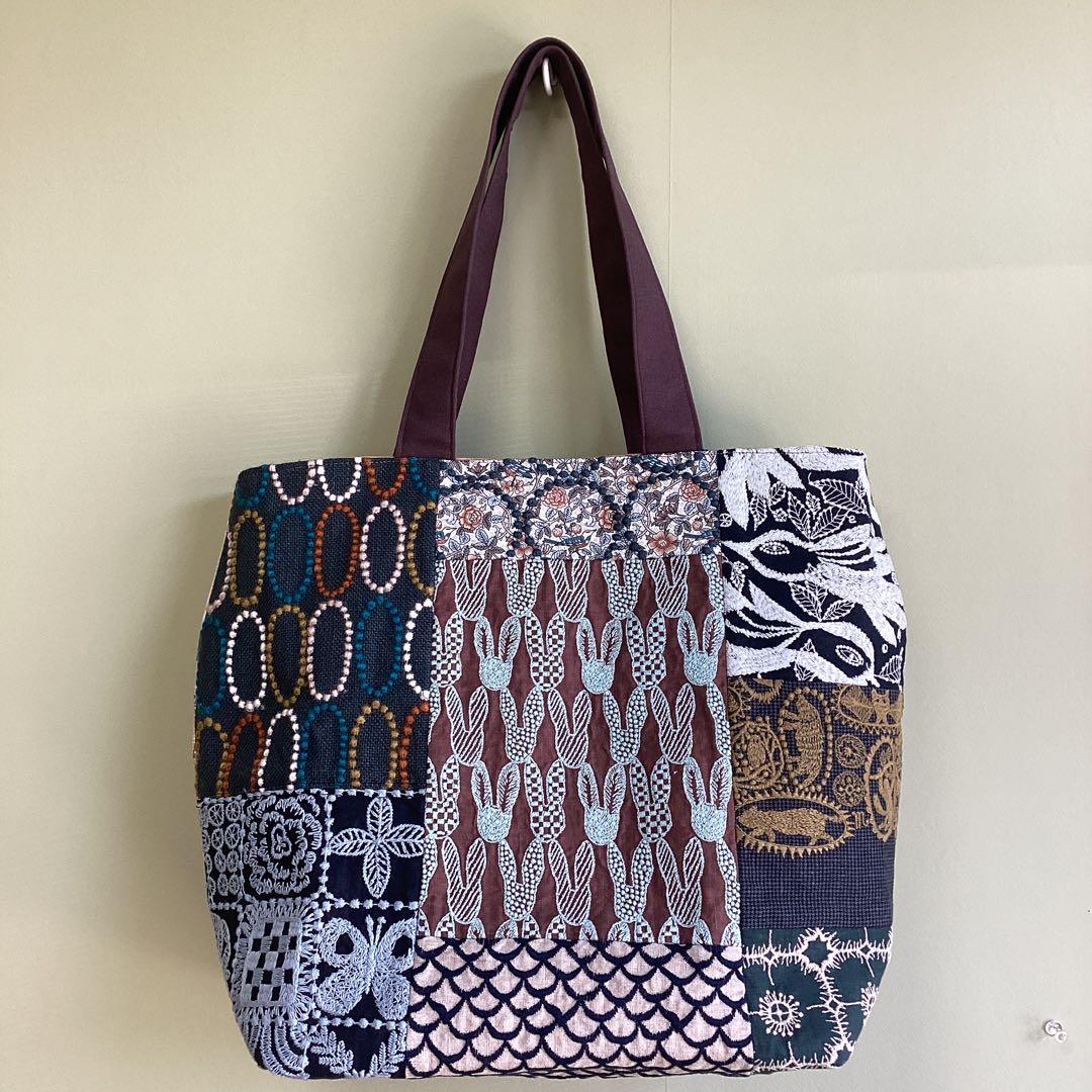 ミナペルホネンパッチワークで大きめトートバッグハンドメイド
