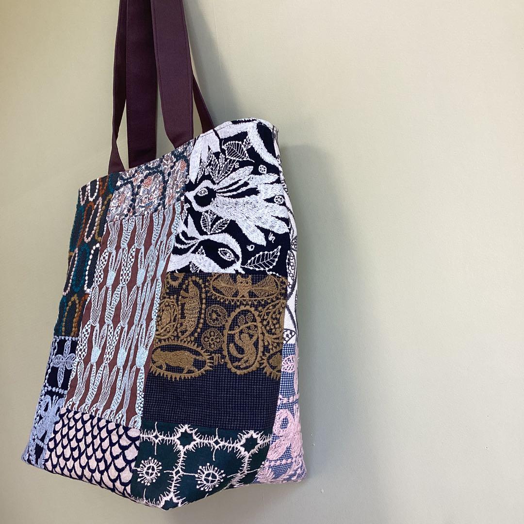 ミナペルホネンパッチワークで大きめトートバッグハンドメイド