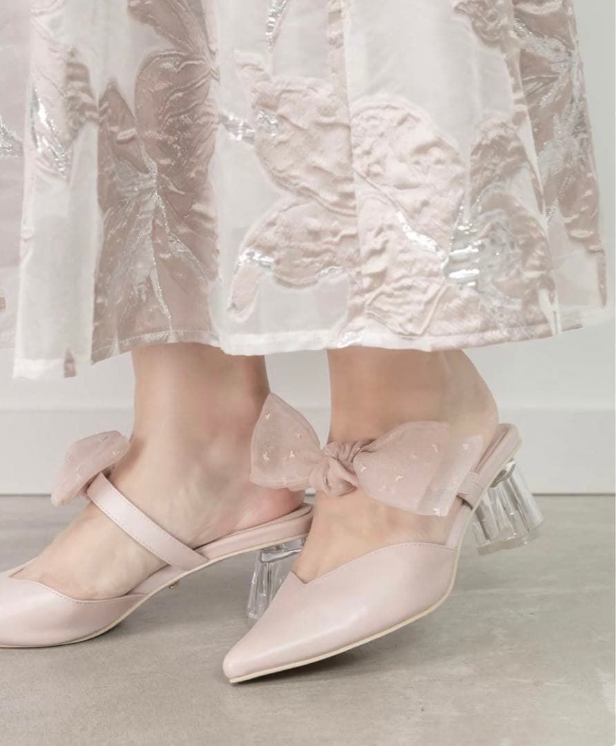 RANDA 2WAYハート刺繍リボンミュール