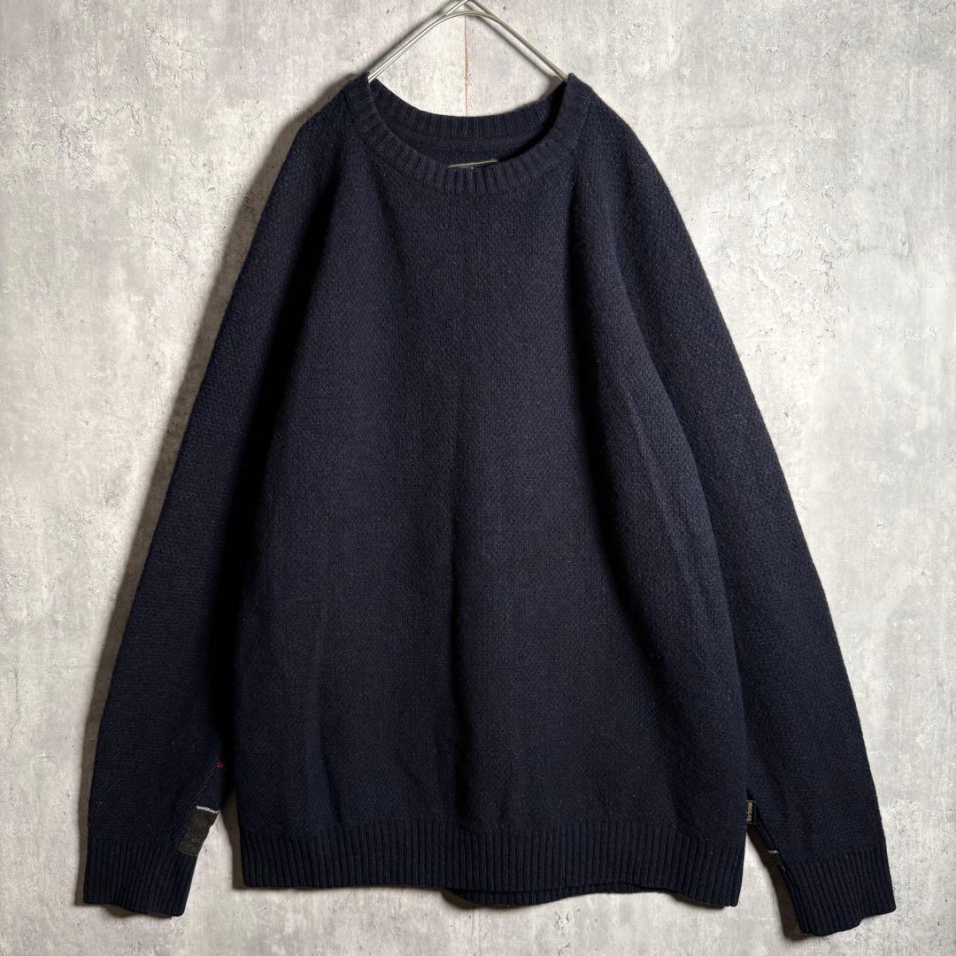⭐️希少⭐️バブアー Barbour ニット L アームパッチ チェック ウール 紺