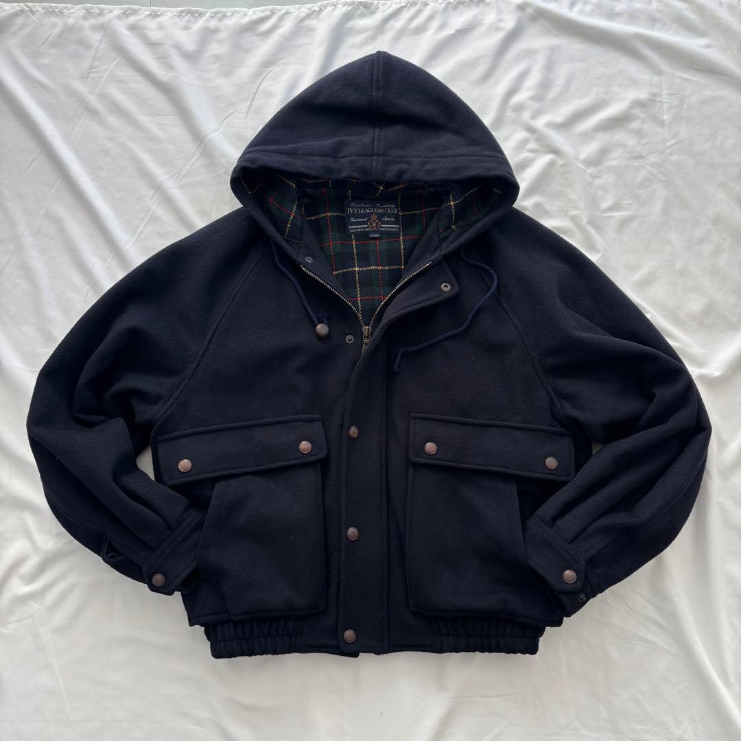 90’s vintage ウールブルゾン ネイビー 短丈 フード アメカジ