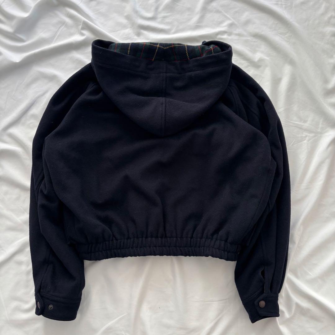 90’s vintage ウールブルゾン ネイビー 短丈 フード アメカジ