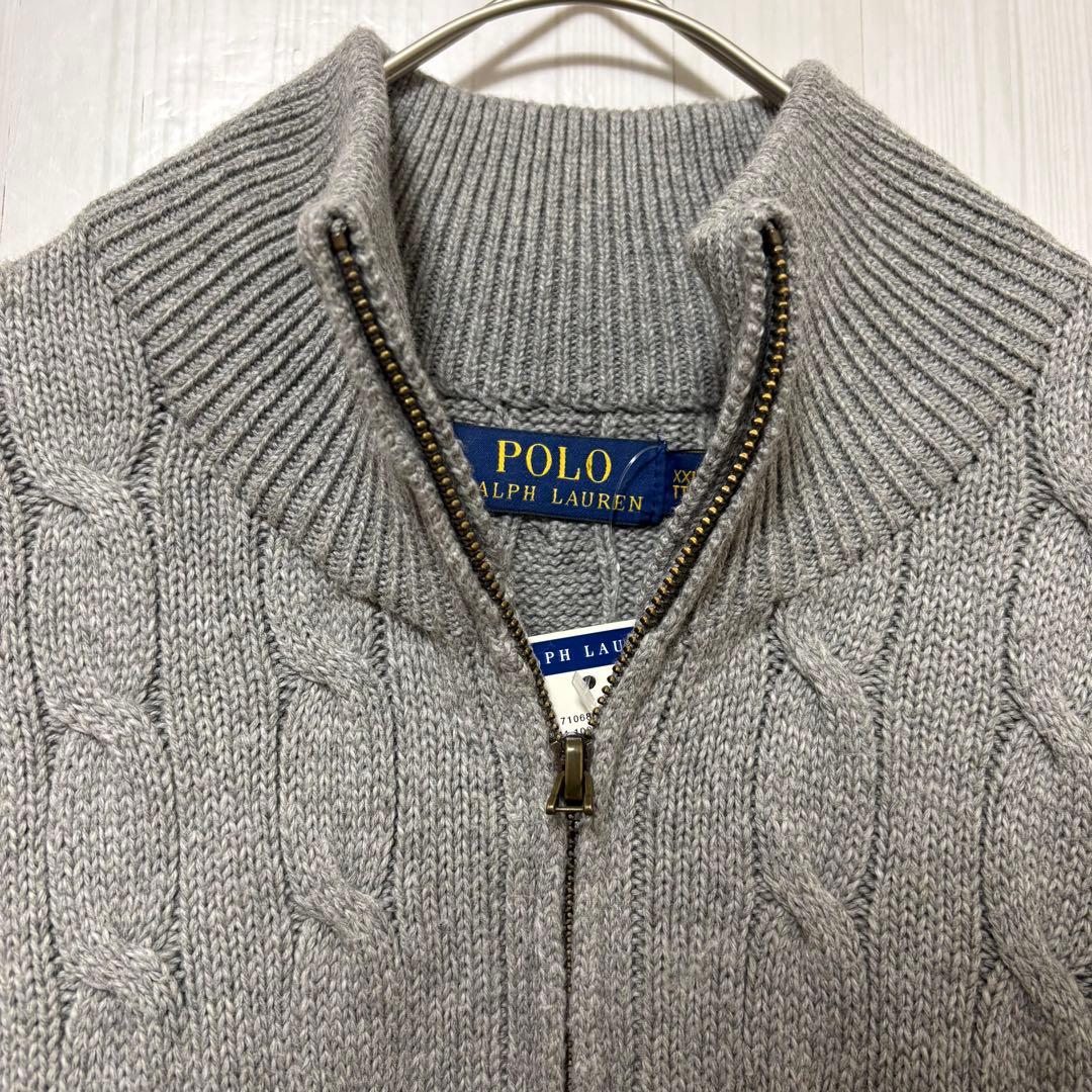 ポロラルフローレン ハーフジップ ケーブルニット グレー ポニー 刺繍 XXL