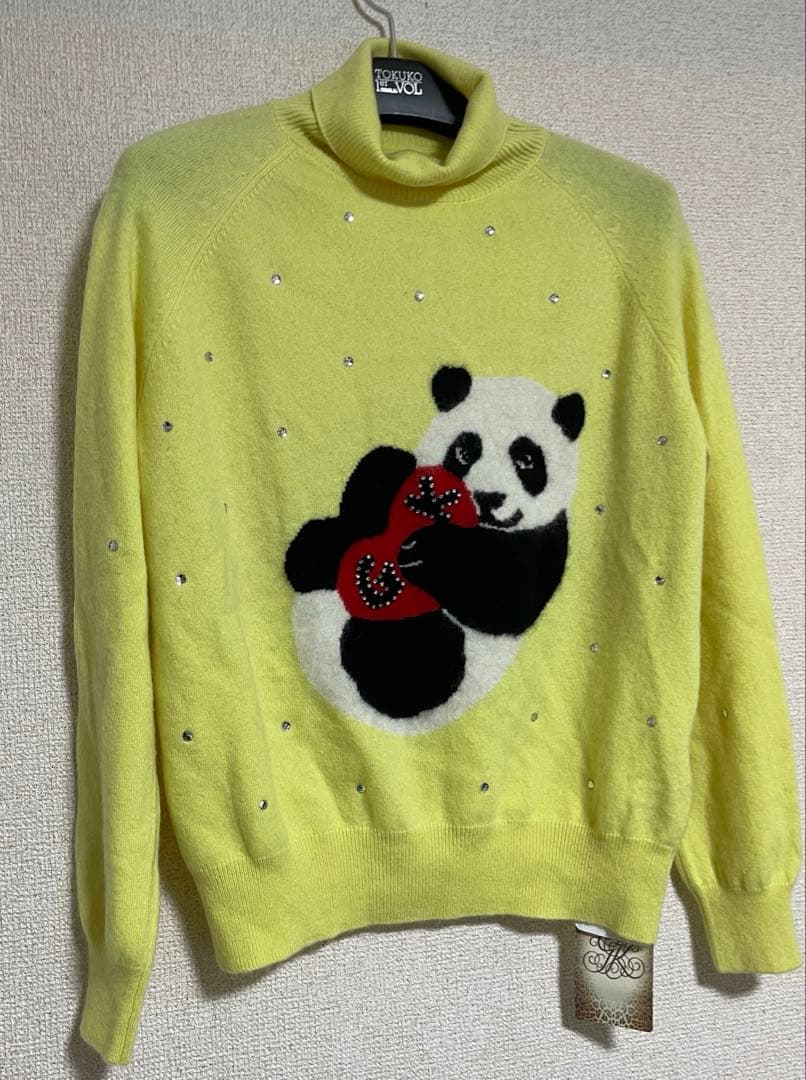 新品伊太利屋パンダちゃんジュエルキラキラ大きいサイズ13号カシミヤ74,800円