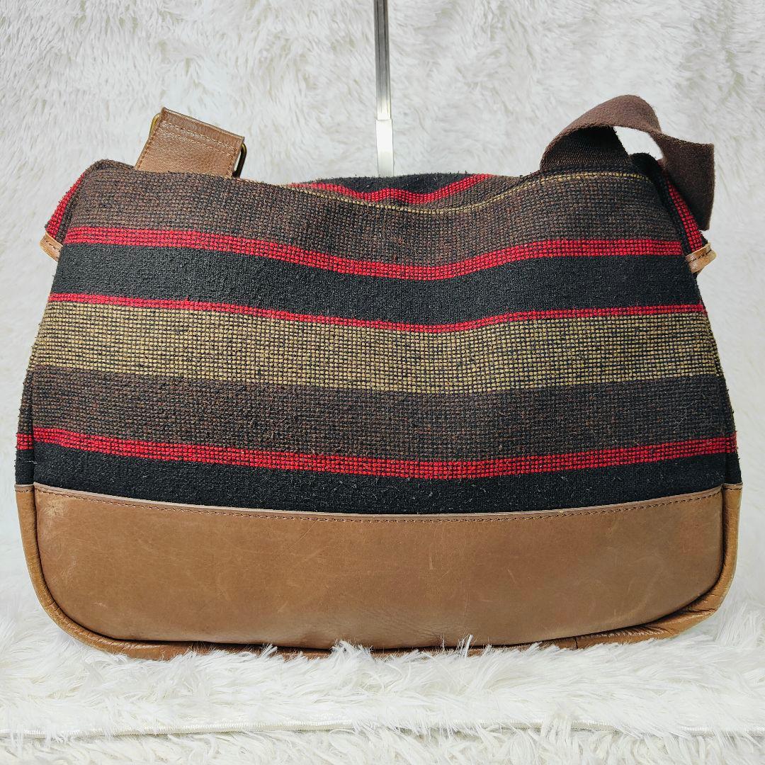 エルエルビーン 90年代ツイードレザー メッセンジャーバッグ　茶　ボーダー
