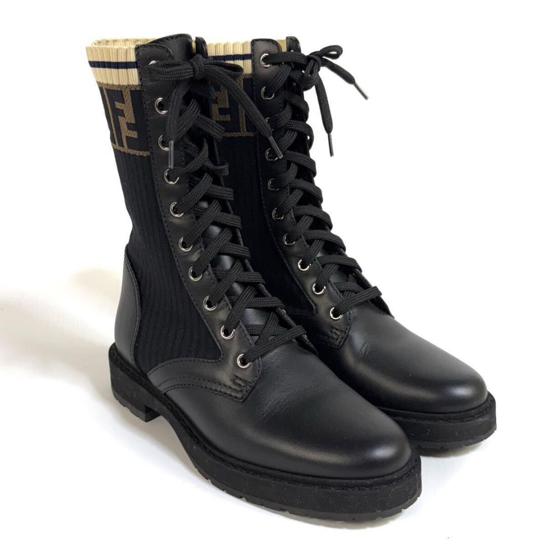 【未使用】FENDI レザー ブーツ ズッカ ロココ バイカー 36イタリア製