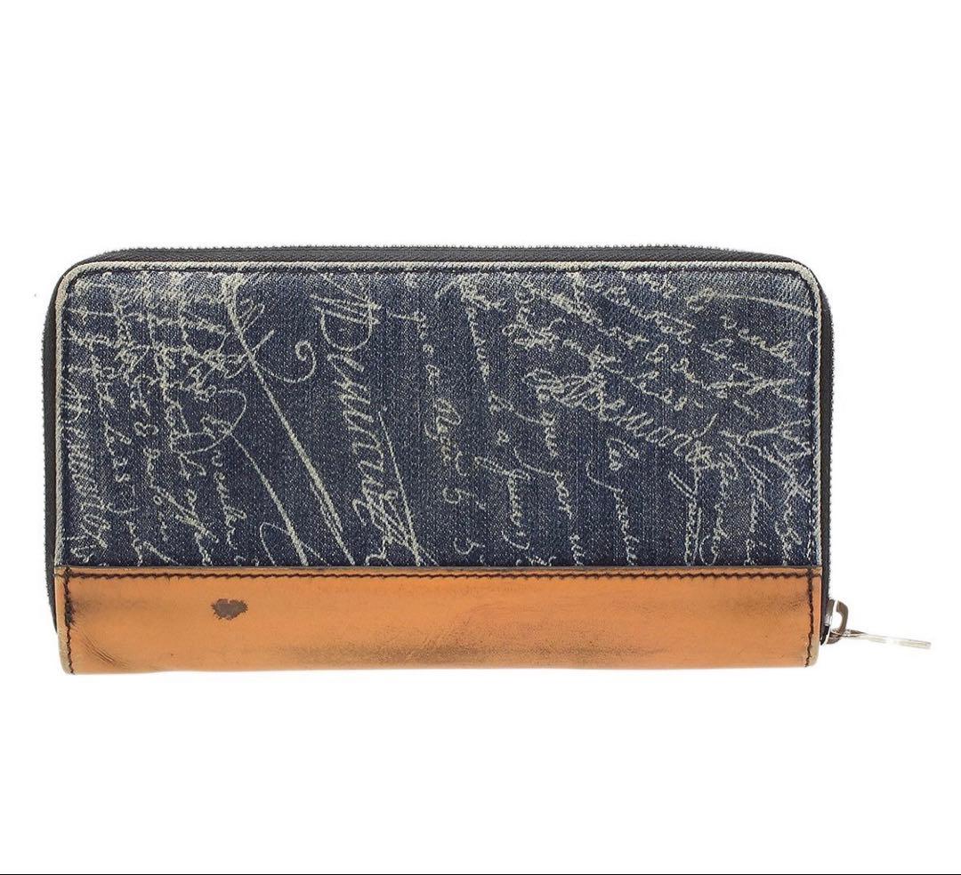 R2958 ベルルッティ イタウバ デニム×レザー ラウンドファスナー長財布