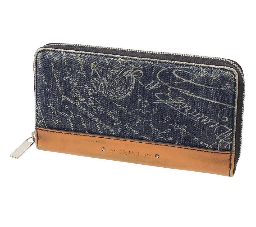 R2958 ベルルッティ イタウバ デニム×レザー ラウンドファスナー長財布