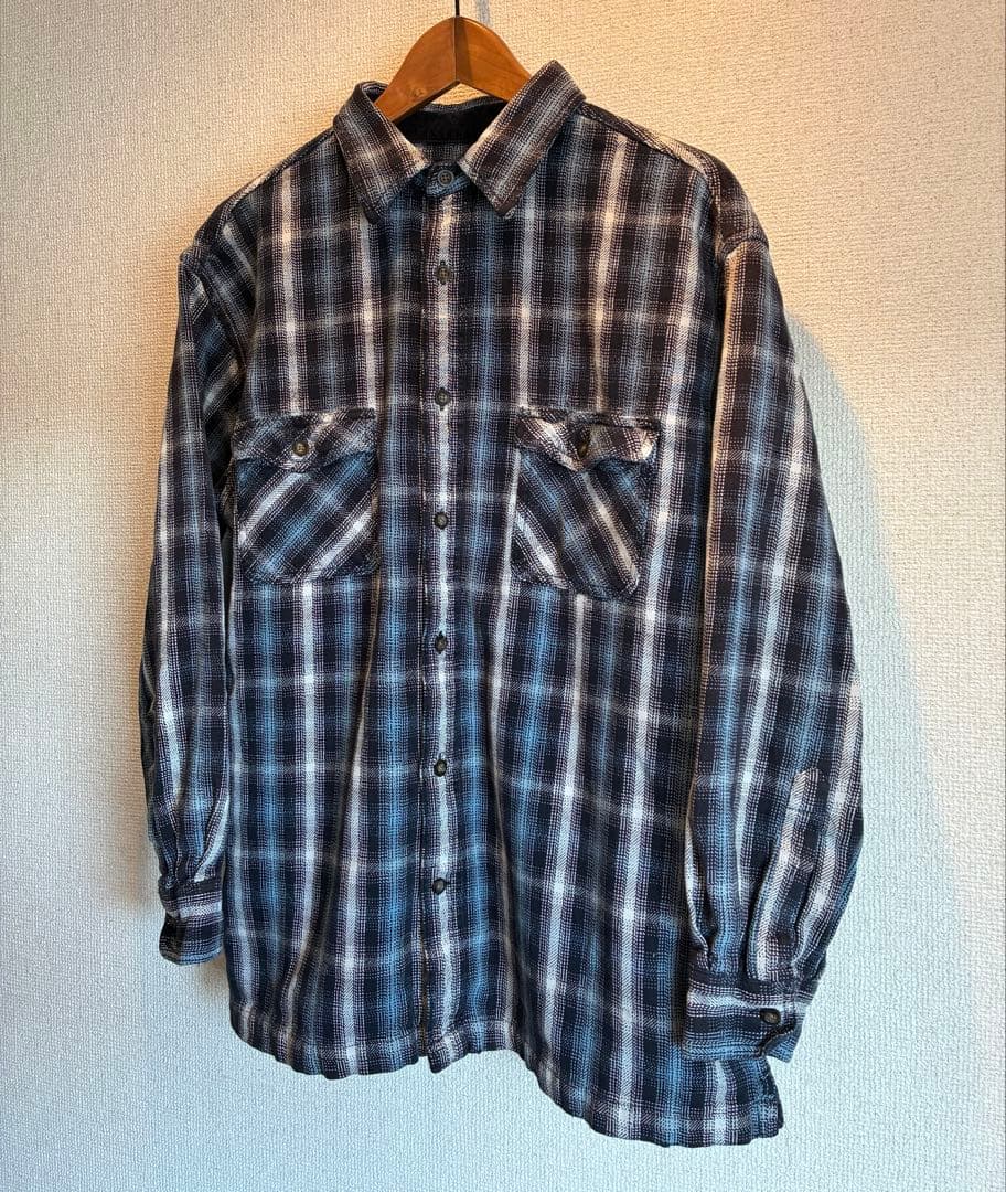 ST. JOHN'S BAY オンブレチェックシャツ XL ブルーxネイビー