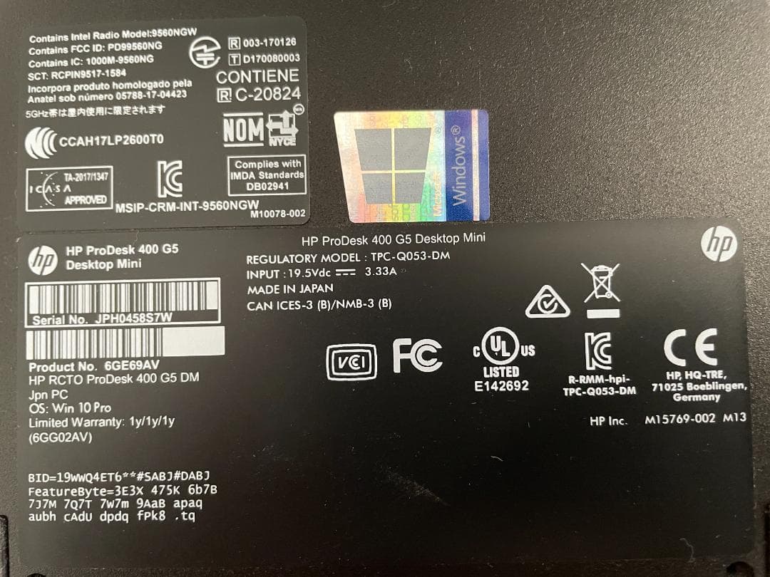 ミニPC HP ProDesk 400 G5 Desktop Mini