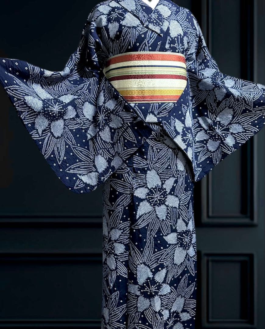 希少サイズ✨身幅LLトールサイズ‼️有松鳴海絞り浴衣！新品❣️逸品‼️藍染に白