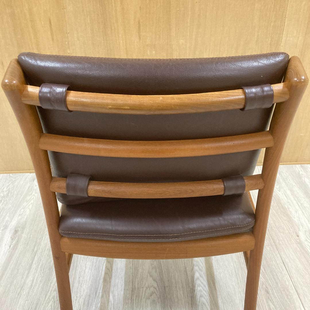 日田工芸　マキシム　アームレス　ダイニングチェア チーク材 本革 ビンテージ