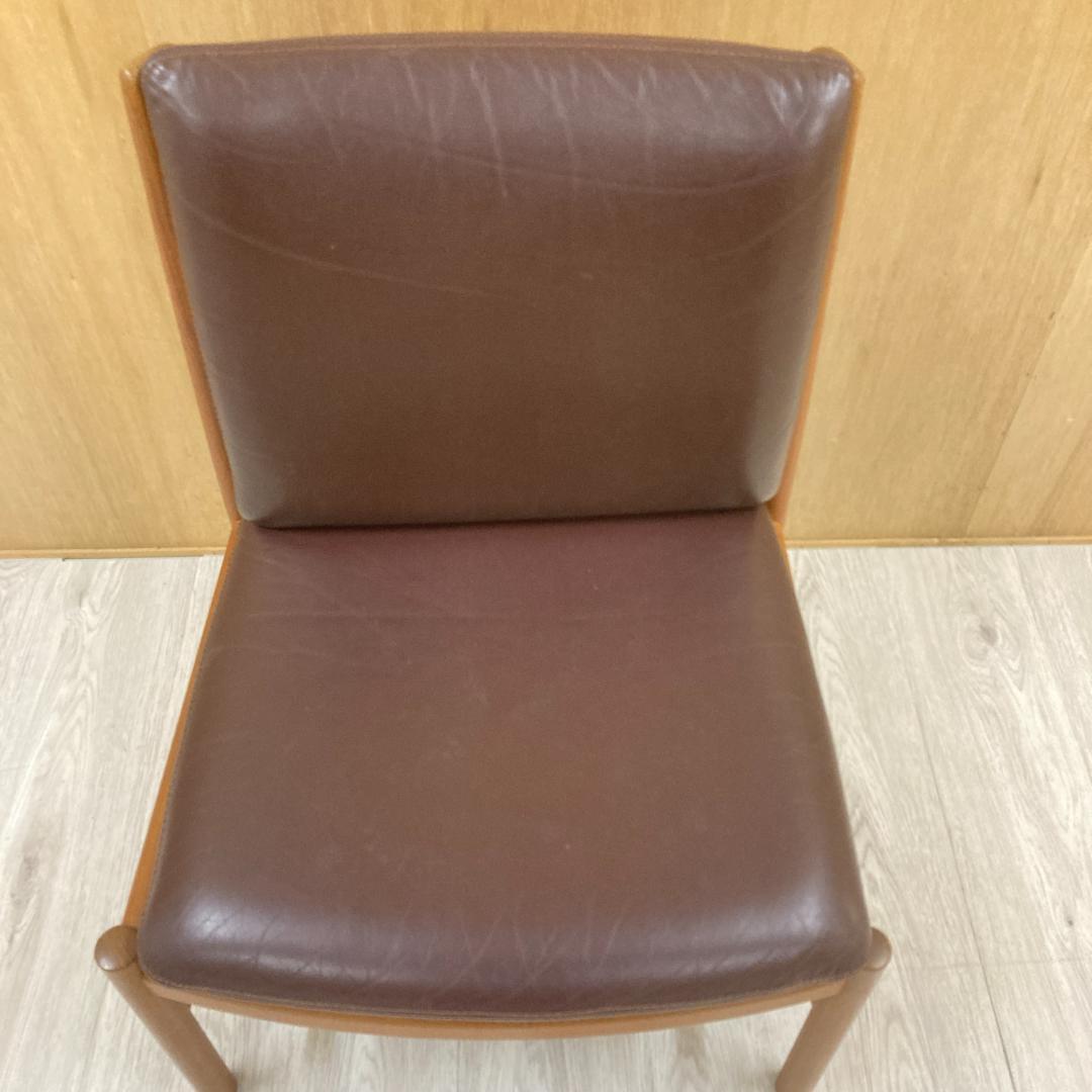 日田工芸　マキシム　アームレス　ダイニングチェア チーク材 本革 ビンテージ