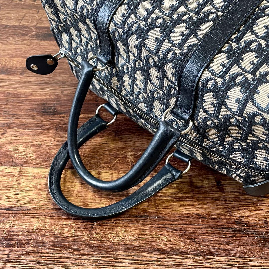 美品 ディオール トロッター キャンバス レザー ボストン ハンド バッグ