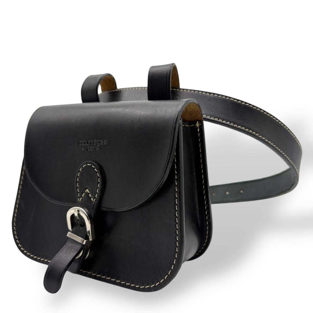 クレージュ ウエストポーチ ボディバッグ レザー 黒 ブラック 型押しロゴ