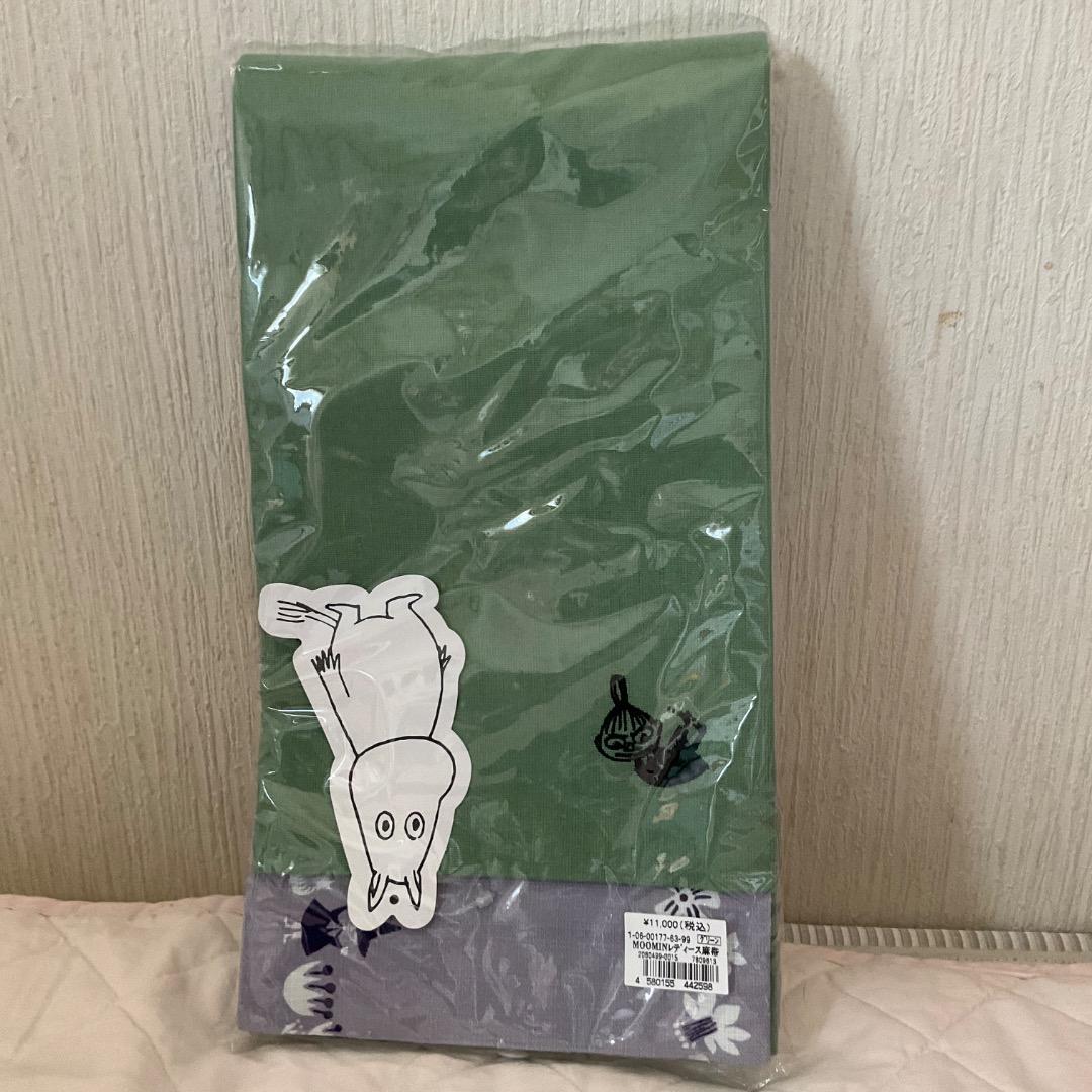 ムーミン 半幅帯　グリーン 花柄