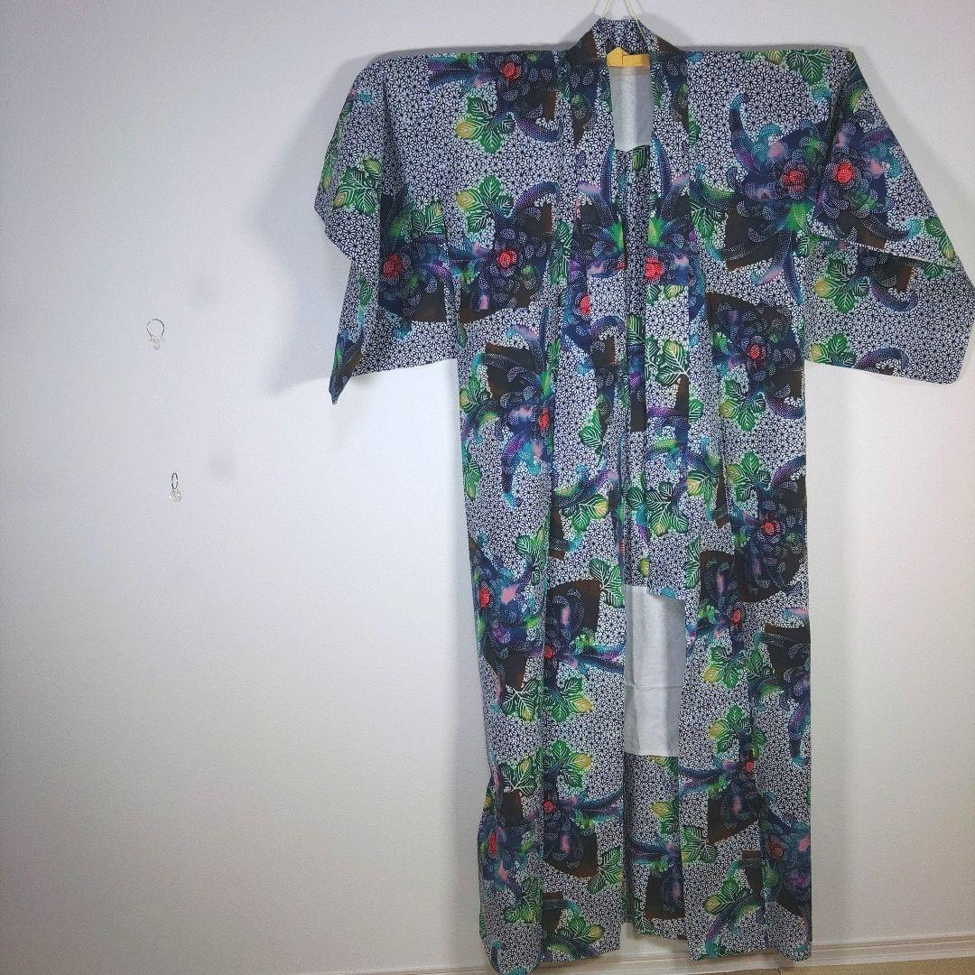 レトロ　レディース　浴衣　セット　身丈155cm　花柄　兵児帯　グリーン　新品