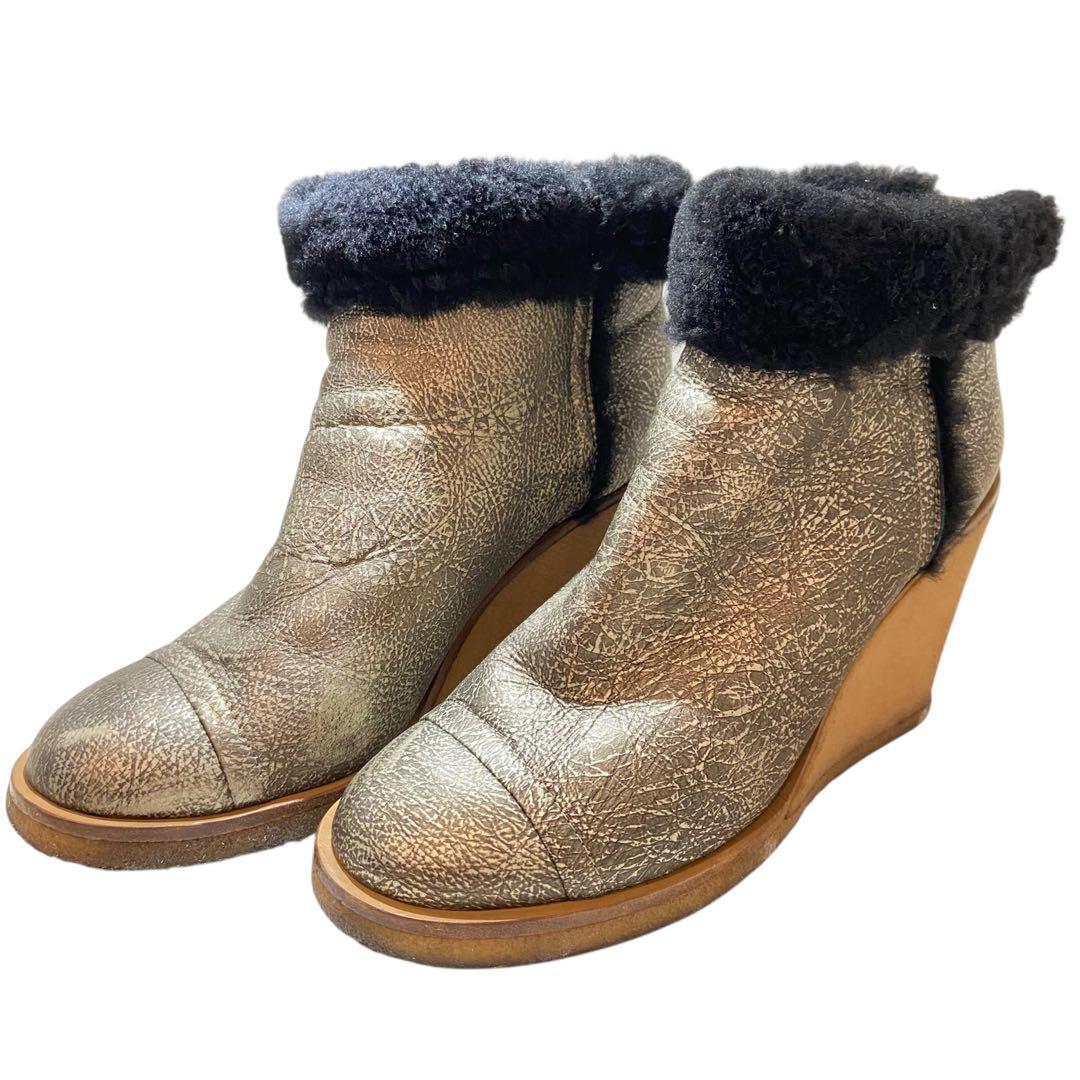 CHANEL 厚底ショートファーブーツ　カラー　ブロンズ