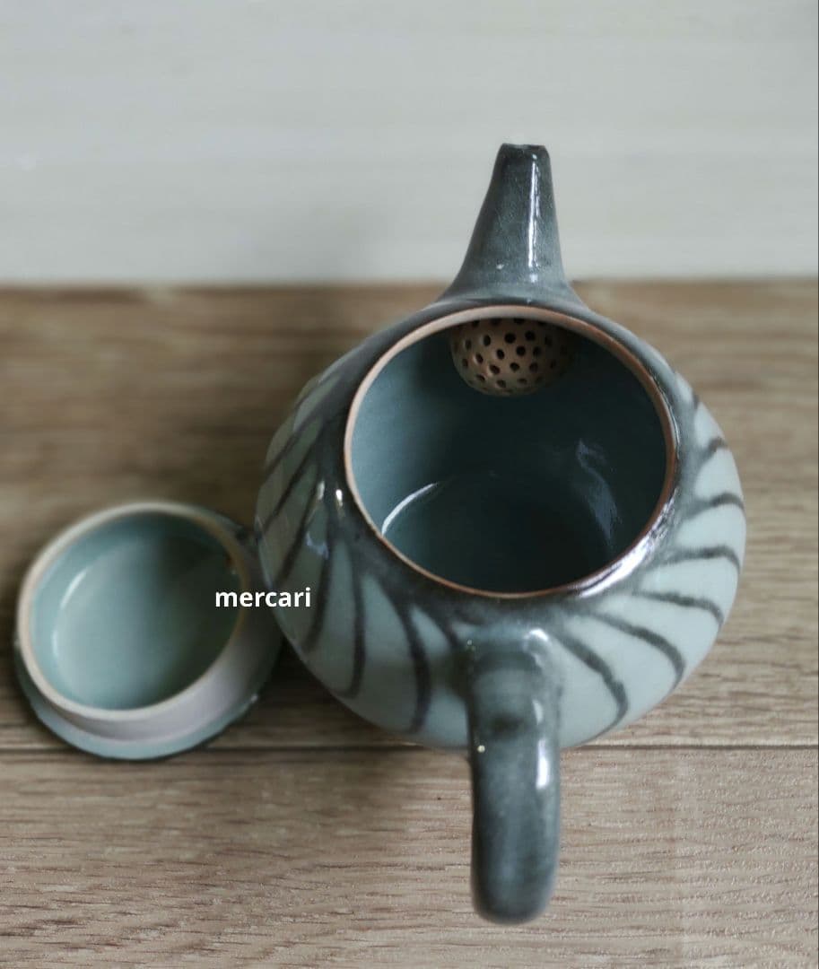 新品　仕立て屋陶器　ポット・カップ＆ソーサー2客　青磁×灰　陶芸　作家