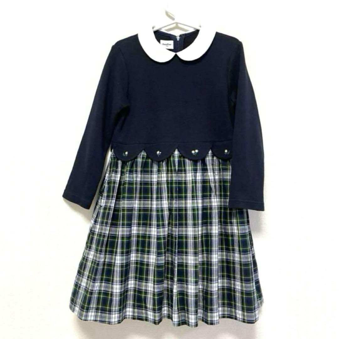 ファミリア 110 ワンピース 紺 ネイビー チェック フォーマル