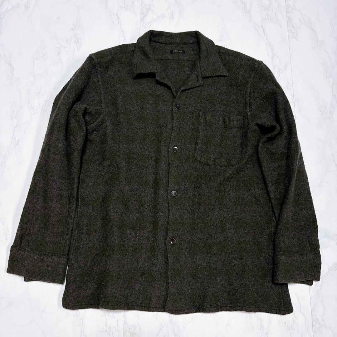 COMOLI ウールカシミヤチェックオープンカラーシャツ GREEN サイズ2