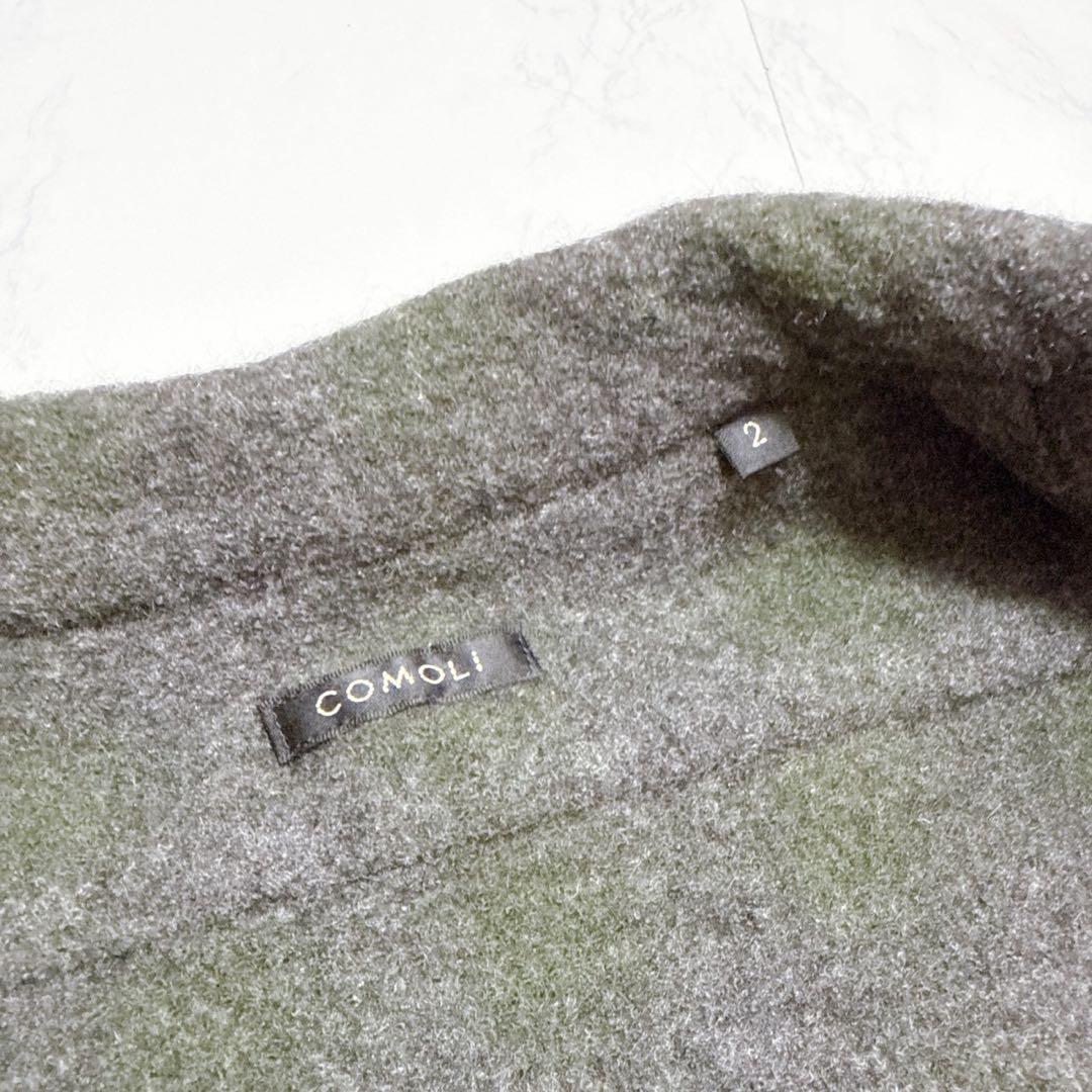 COMOLI ウールカシミヤチェックオープンカラーシャツ GREEN サイズ2