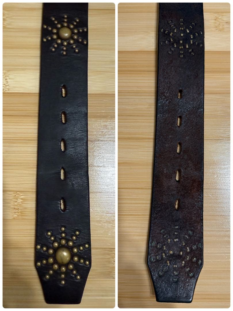 HTC⭐️ネイティブ柄スターバーストベルト⭐️Dブラウンレザー×ブラススタッズ⭐️34