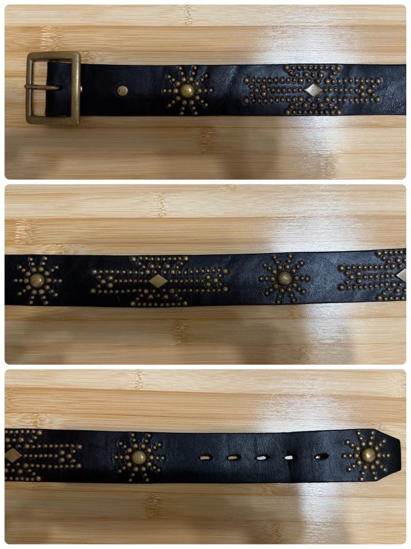 HTC⭐️ネイティブ柄スターバーストベルト⭐️Dブラウンレザー×ブラススタッズ⭐️34