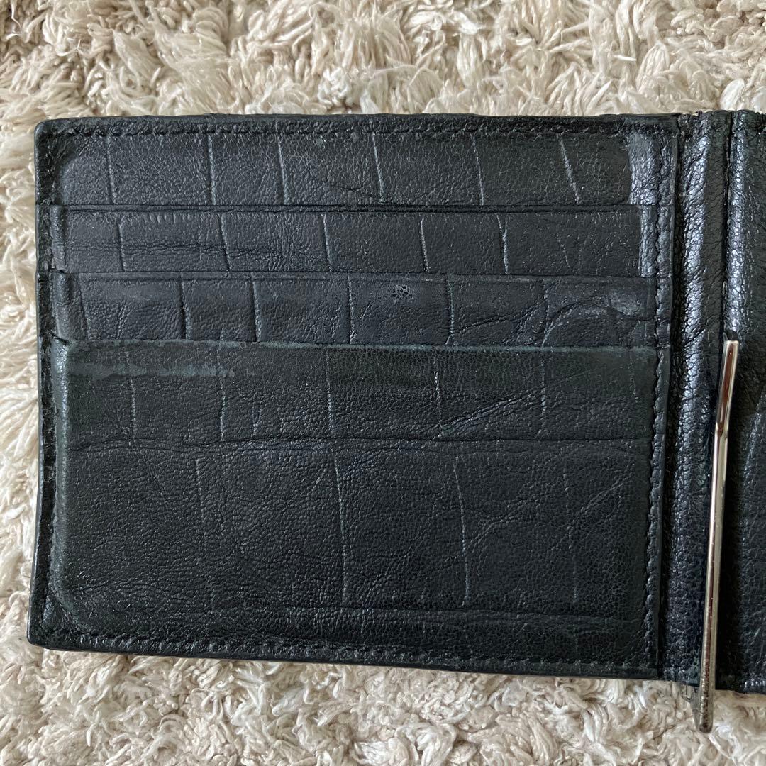 【美品✨】サンローラン レザー マネークリップ YSLロゴ　財布　クロコ　型押し