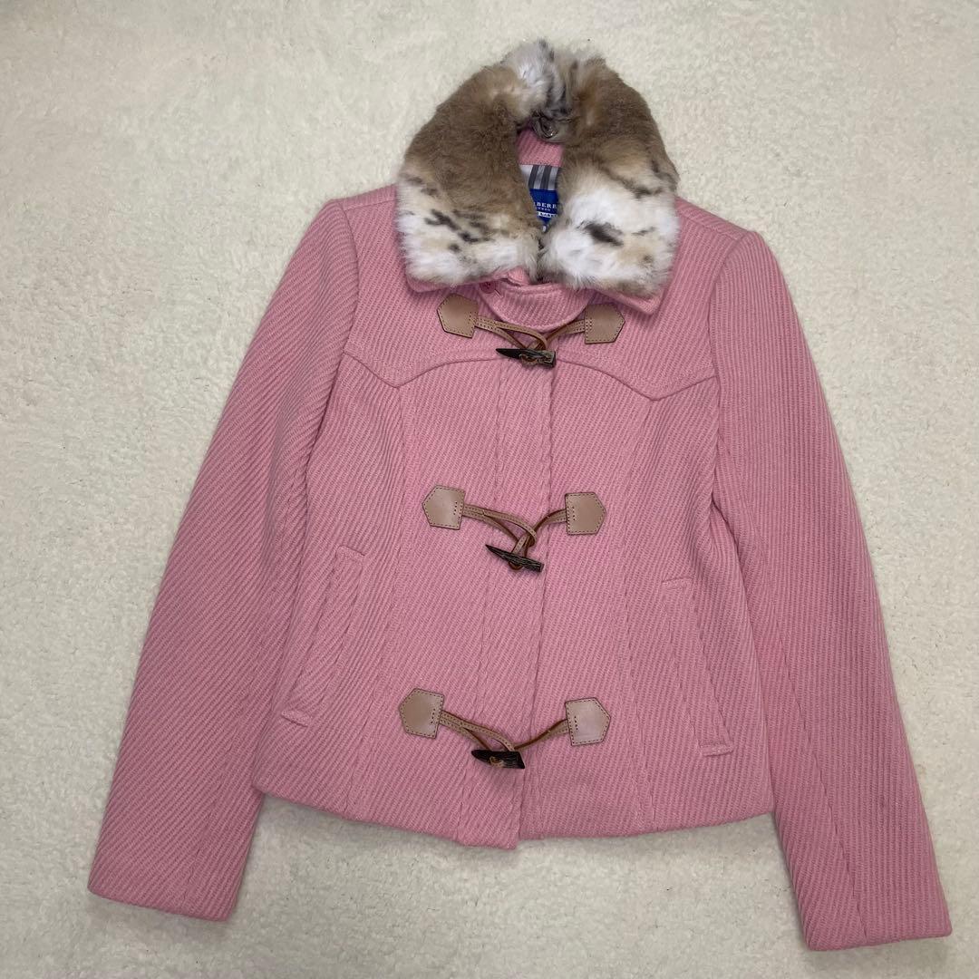 バーバリーブルーレーベル ダッフルコート ピンク ノバチェック ファー y2k