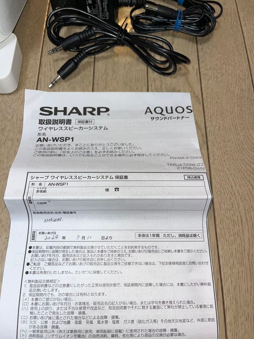SHARP AN-WSP1 ワイヤレススピーカーシステム