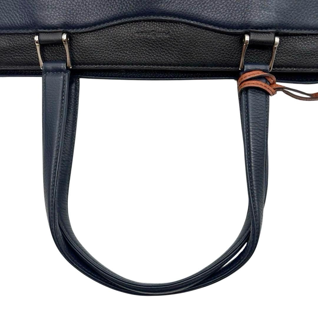 美品◎ フジタカ A4可 肩かけ可 トートバッグ ビジネス可 シボ革 ネイビー