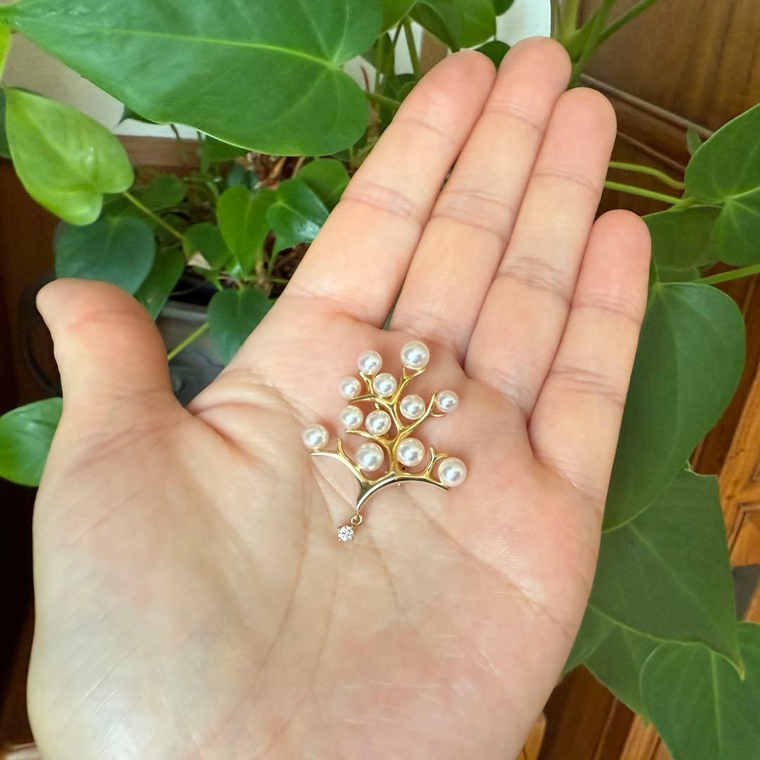 ミキモトK18アコヤパールダイヤ　幸福の木　ブローチ兼ペンダントトップ5.74g