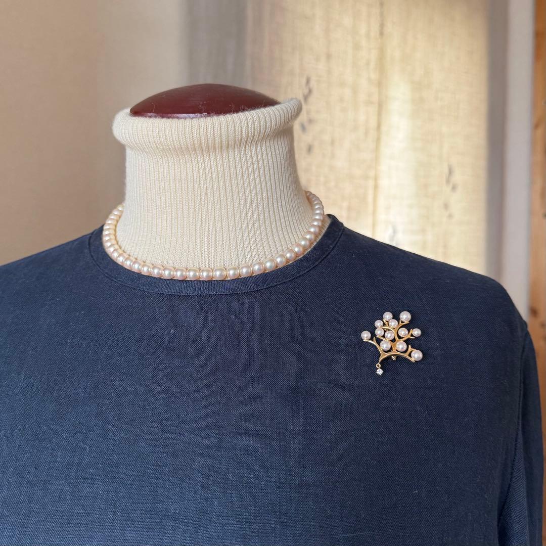 ミキモトK18アコヤパールダイヤ　幸福の木　ブローチ兼ペンダントトップ5.74g