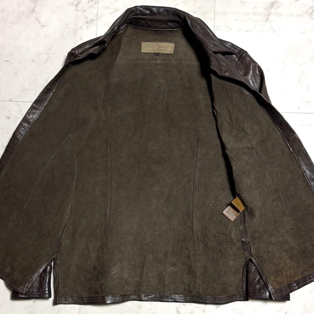 美品 イサムカタヤマバックラッシュ カウレザーシャツ 牛革 ダークブラウン 2