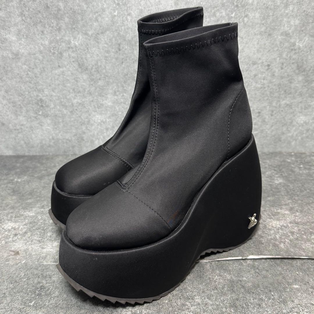 靴 YELLO TOKYO BLACK PLATFORM SHORT BOOTS M