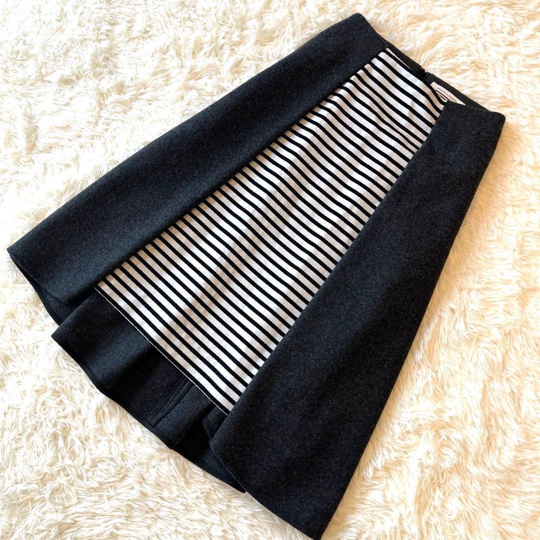 ボーダーズアットバルコニー メルトンスカート 36 ウール ボーダー