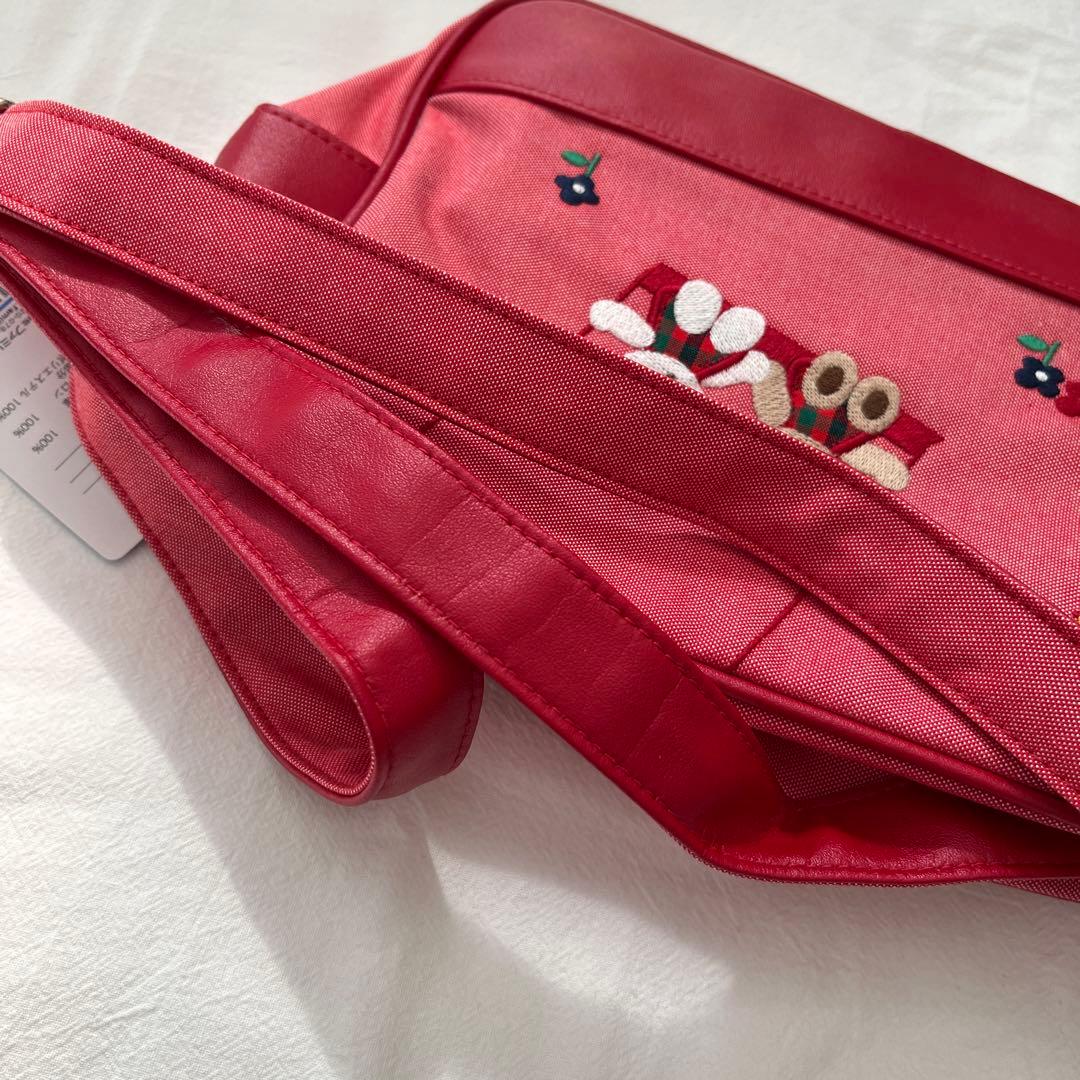 familiar 赤いショルダーバッグ クマとウサギ刺繍
