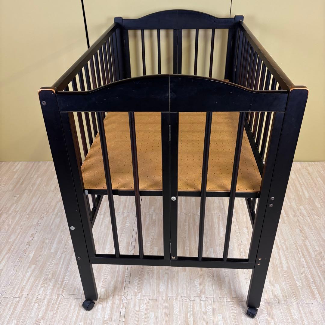 ☆除菌清掃済☆　スリーピー　折りたたみベビーベッド　ハイタイプ　ダークブラウン