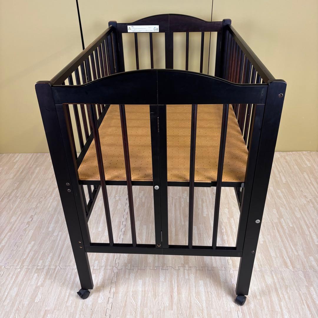☆除菌清掃済☆　スリーピー　折りたたみベビーベッド　ハイタイプ　ダークブラウン