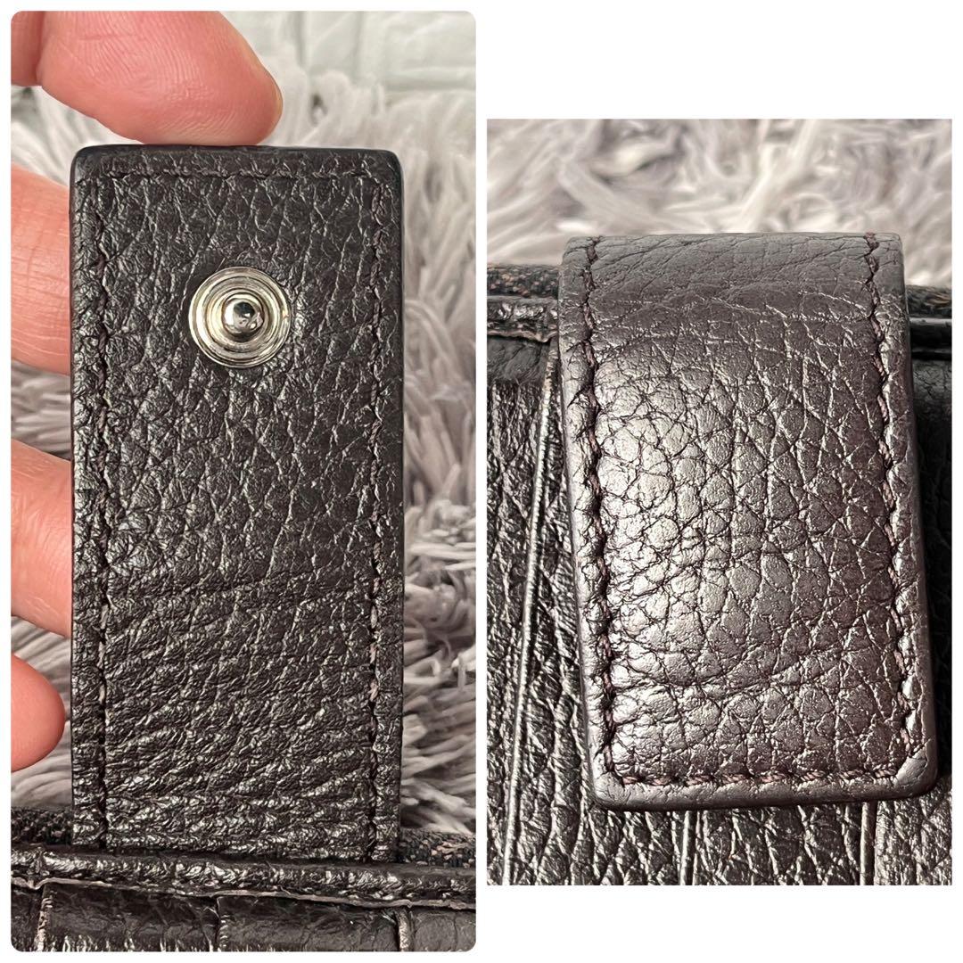 良品✨GUCCI シルバーロゴ　GGキャンバス ダークブラウン　シボレザー　財布