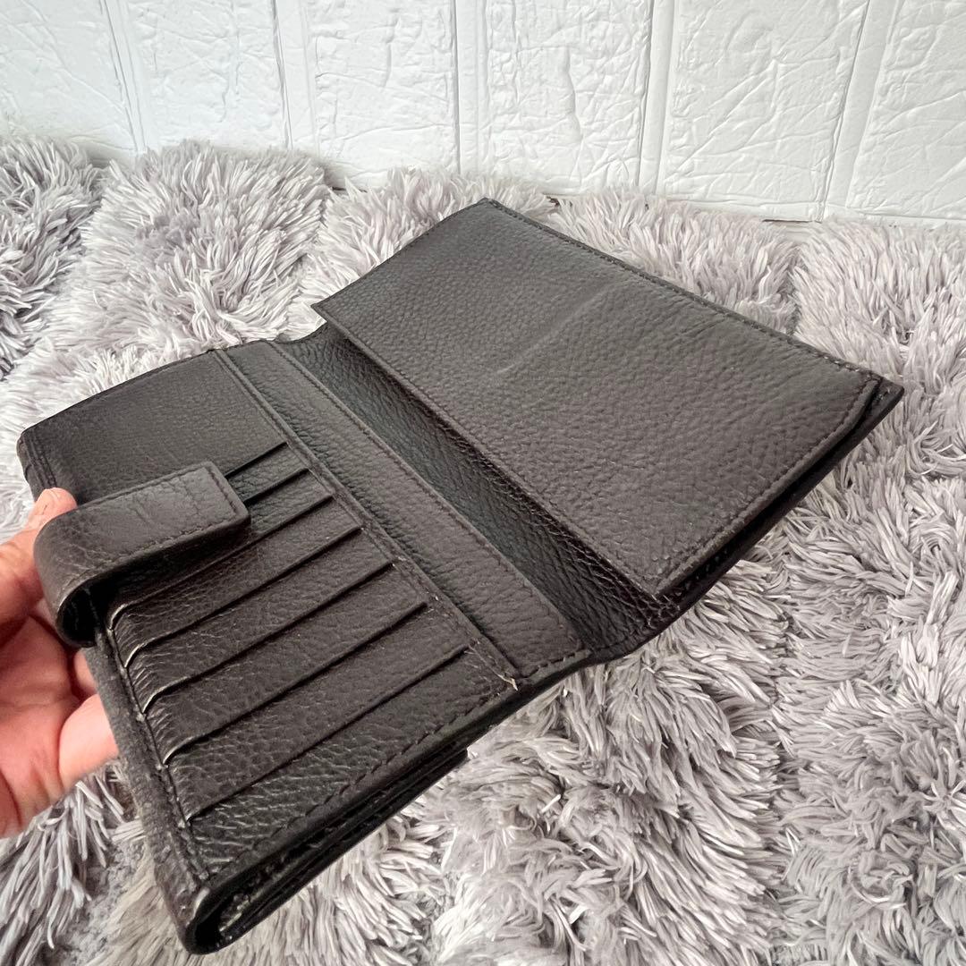 良品✨GUCCI シルバーロゴ　GGキャンバス ダークブラウン　シボレザー　財布