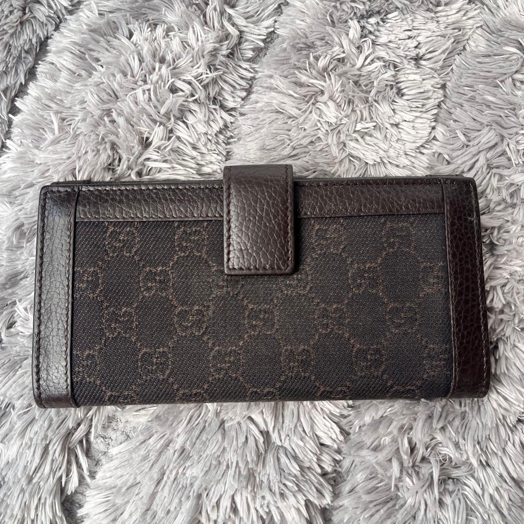 良品✨GUCCI シルバーロゴ　GGキャンバス ダークブラウン　シボレザー　財布